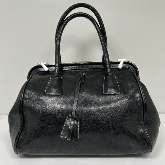 Prada Black Pebbled Leather Frame Doctor Bag | Structured Top Handle - Picture 1 of 16